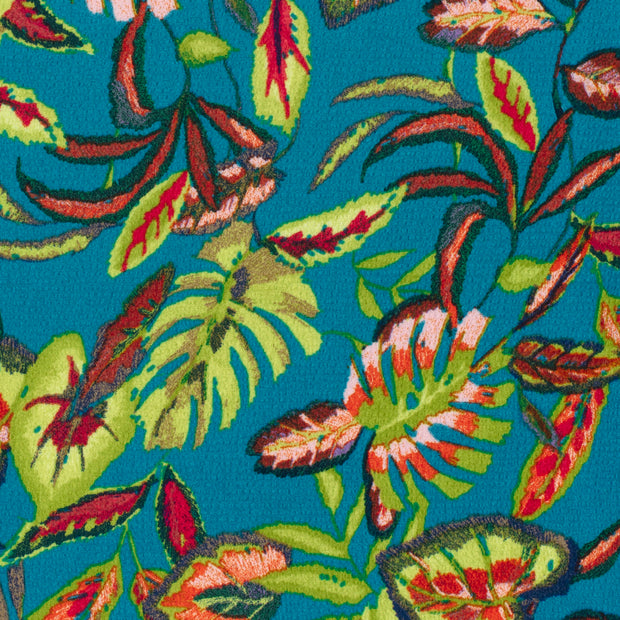Polyester Bubble fabric Leaves Petrol