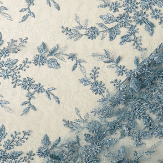 Lace fabric Light Blue embroidered with border 