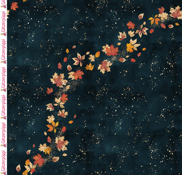 French Terry fabric Leaves Navy