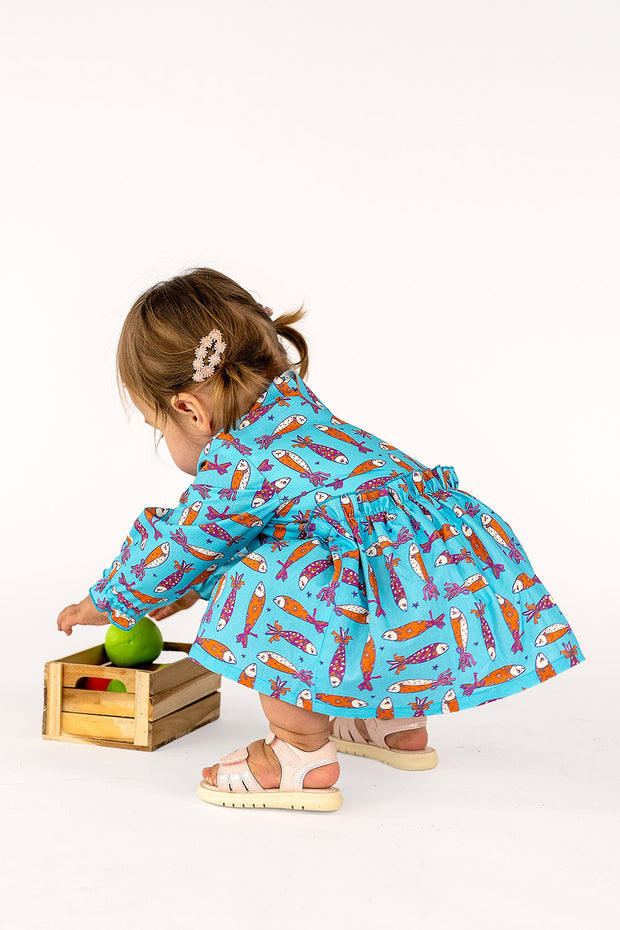 Cotton Poplin fabric Fish Aqua