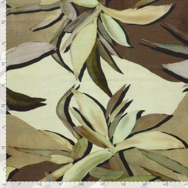 Viscose Nylon Ottoman fabric Leaves Brown Taupe