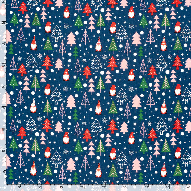 Cotton Poplin fabric Christmas trees Navy