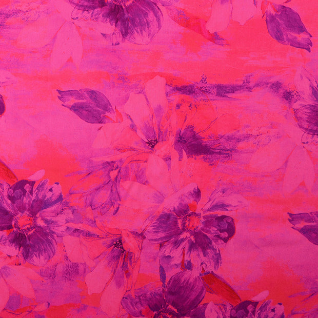 Viscose Satin fabric Flowers Pink