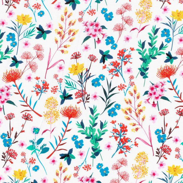 Panama fabric Flowers Optical White