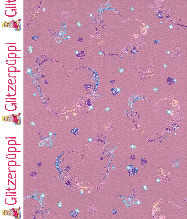 French Terry fabric Hearts Old Pink