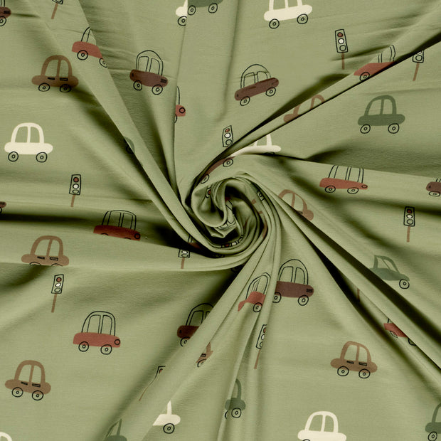 Jersey tissu Vert Olive imprimé 