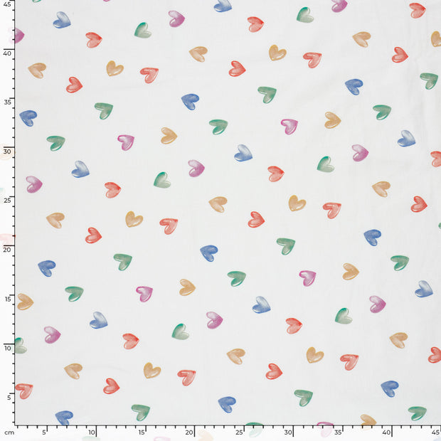 French Terry GOTS organic fabric Hearts Off White