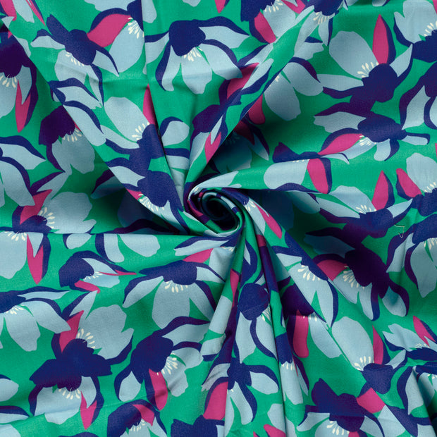 Cotton Satin fabric Dark Mint printed 