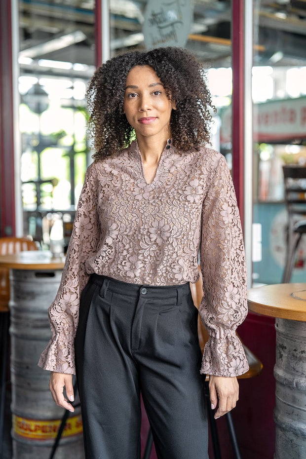 Lace fabric Flowers Taupe Grey