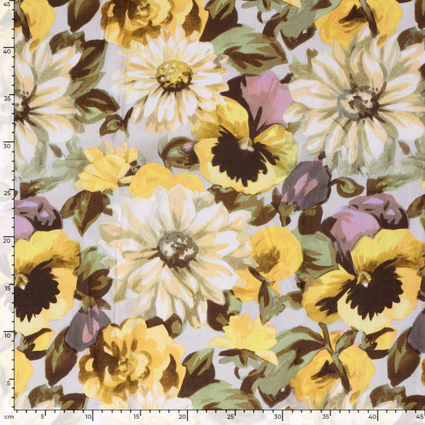 Viscosa Satén tela Flores Amarillo claro