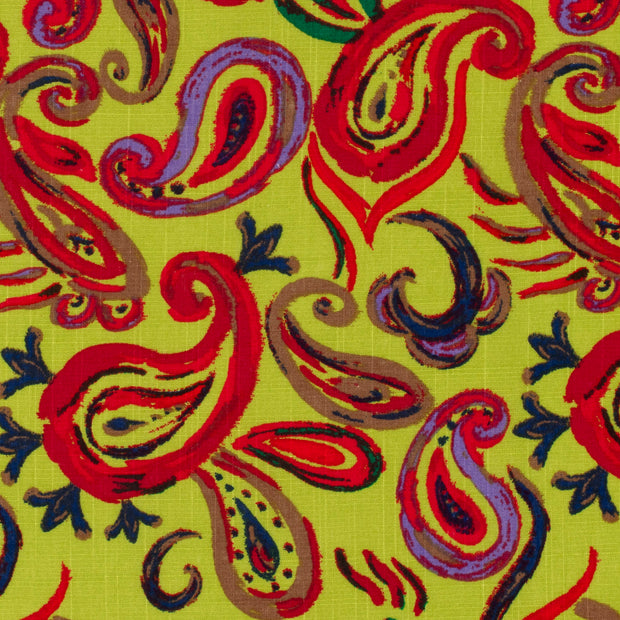 Woven Cotton Viscose fabric Paisley Lime Green