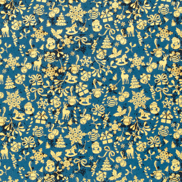 Cotton Poplin fabric Ornaments Navy