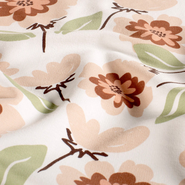 French Terry fabric Flowers Off White