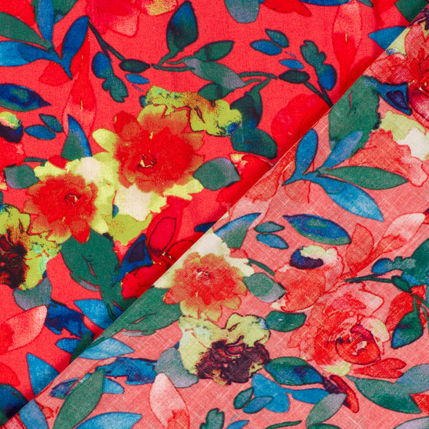 Linen Look fabric Flowers printed 