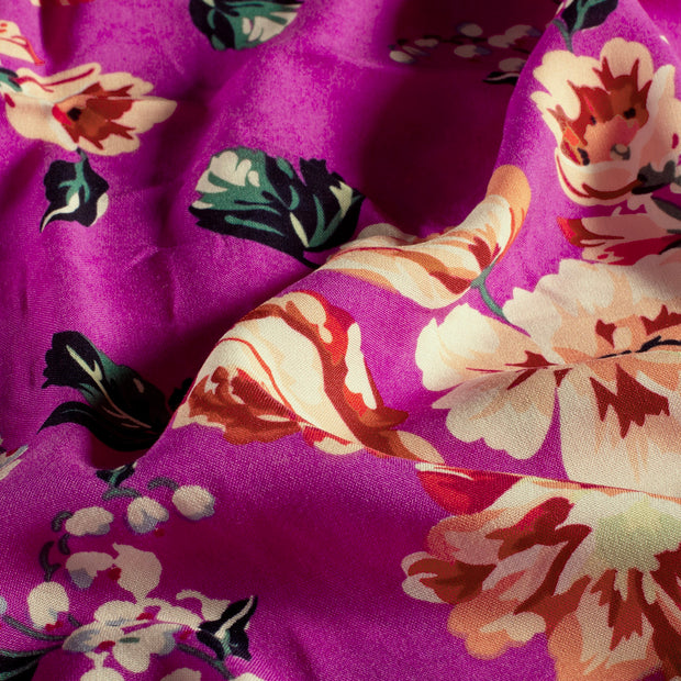 Bamboo Poplin fabric Flowers Fuchsia