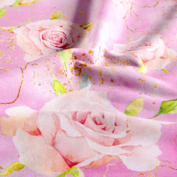 French Terry fabric Roses Lila