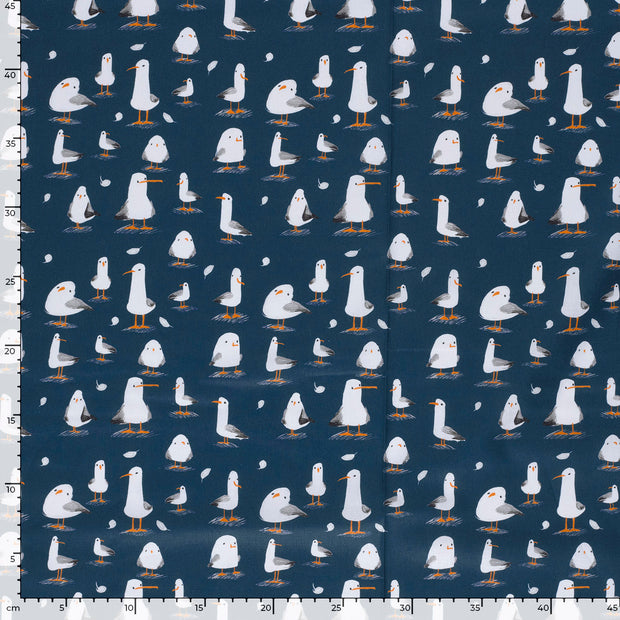 Cotton Poplin fabric Birds Navy