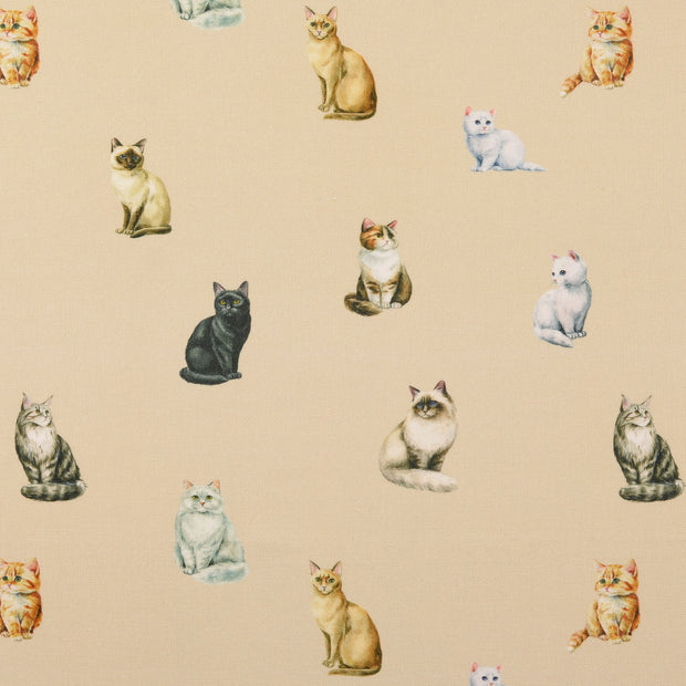 Cretonne fabric Cats Beige