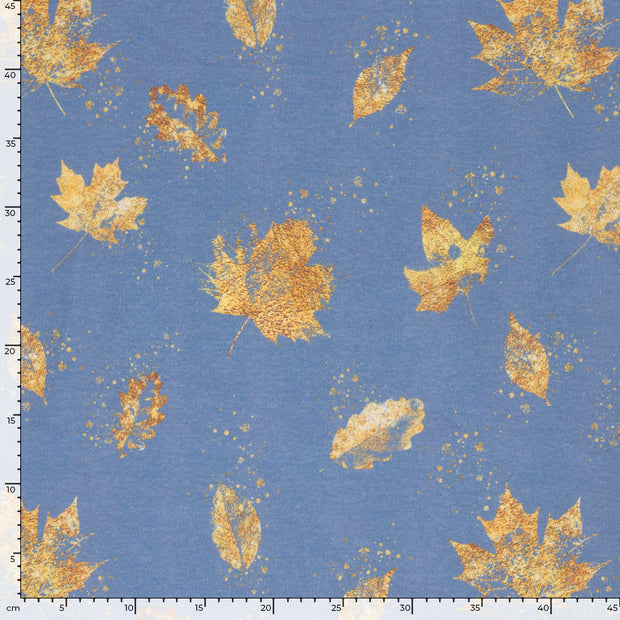 Jogging fabric Leaves Steel Blue