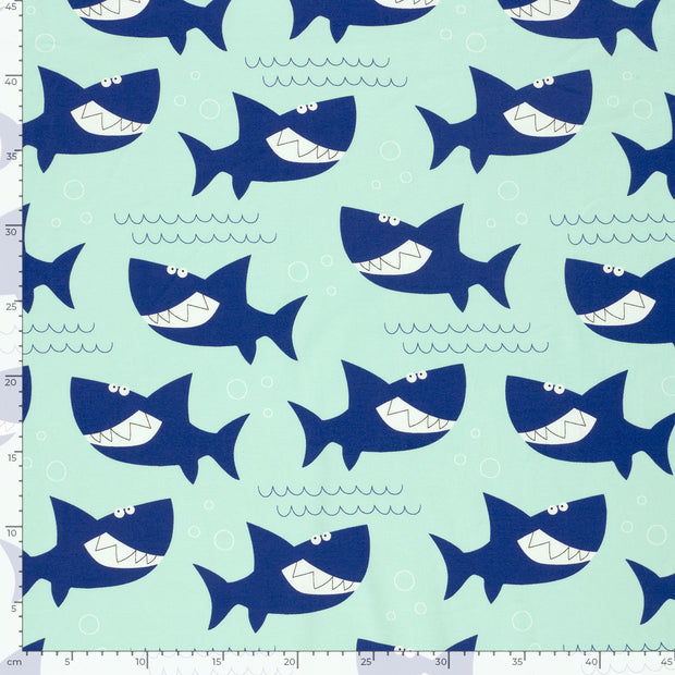 Jersey fabric Sharks Baby Blue