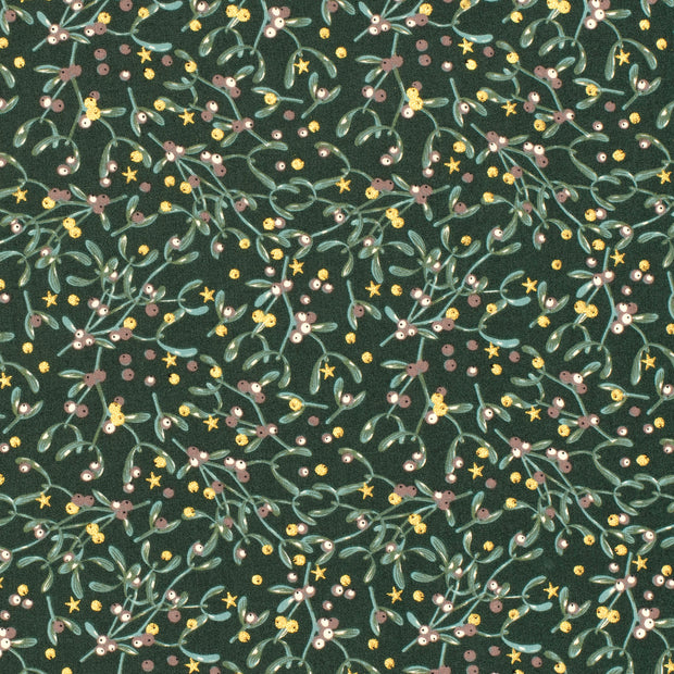 Cotton Poplin fabric Leaves Dark Green