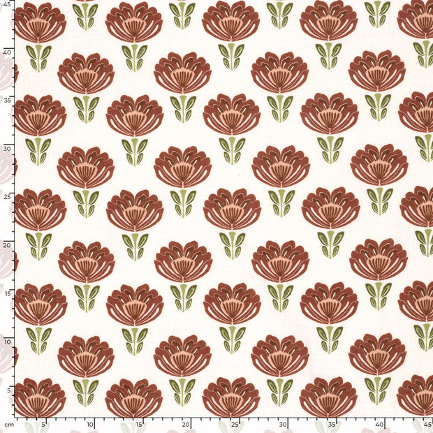 Mousseline stof Bloemen Gebroken wit
