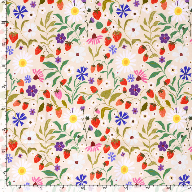 French Terry fabrik Blumen Beige