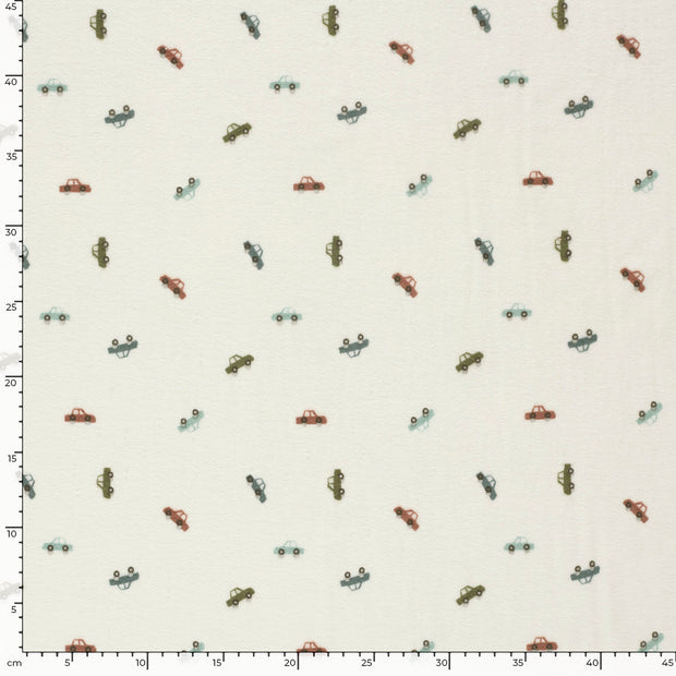 Stretch terry fabric Cars Off White