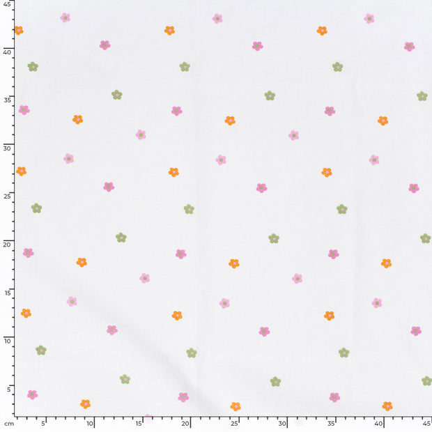 Cotton Poplin fabric Flowers Off White