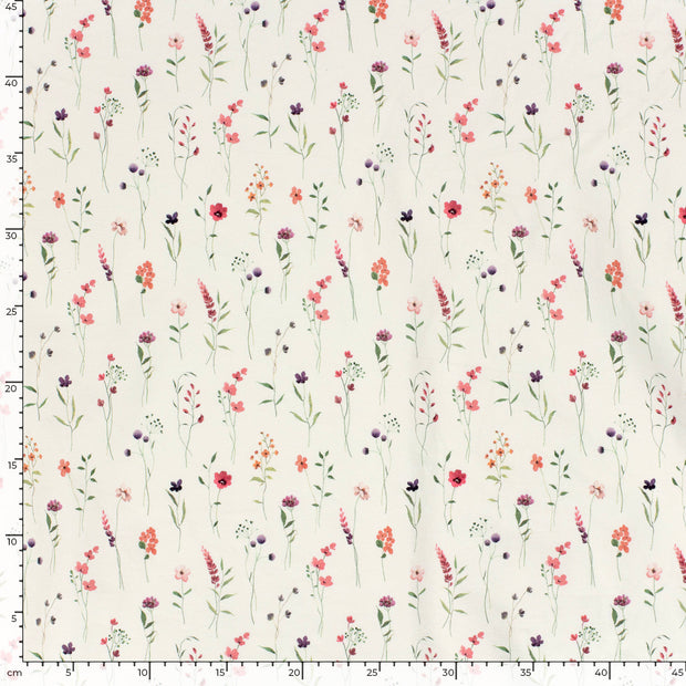 Cotton Jersey GOTS organic fabric Flowers Off White