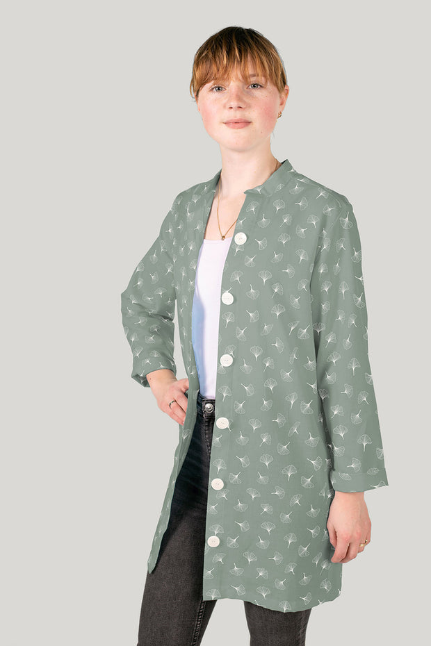 Cotton Poplin fabric Leaves Olive Green