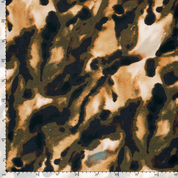 Viscose Nylon Crepe fabric Flowers Khaki Green