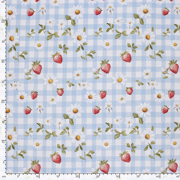 Cotton Poplin fabric Flowers Baby Blue