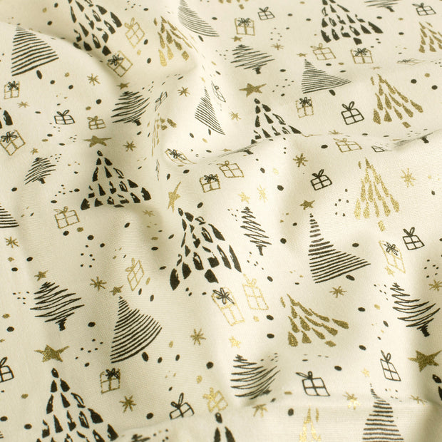 Cotton Poplin fabric Christmas Off White