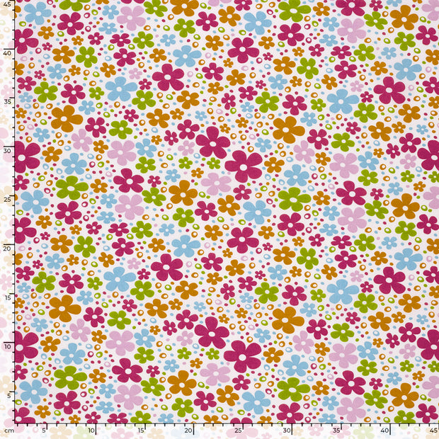 Cotton Poplin fabric Flowers Off White