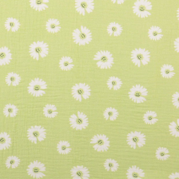 Muslin fabric Flowers Apple Green
