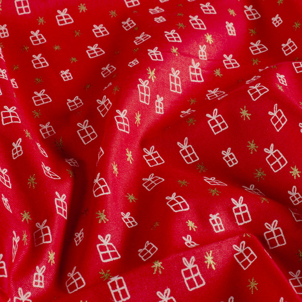 Algodón Popelina tela Navidad Rojo