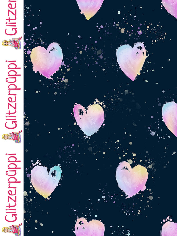French Terry fabric Hearts Navy