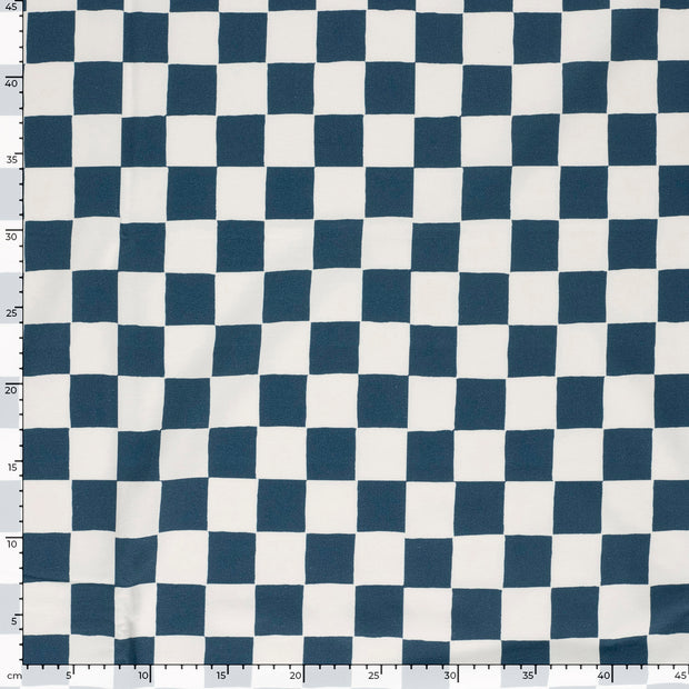 French Terry GOTS organic fabric Checks Steel Blue