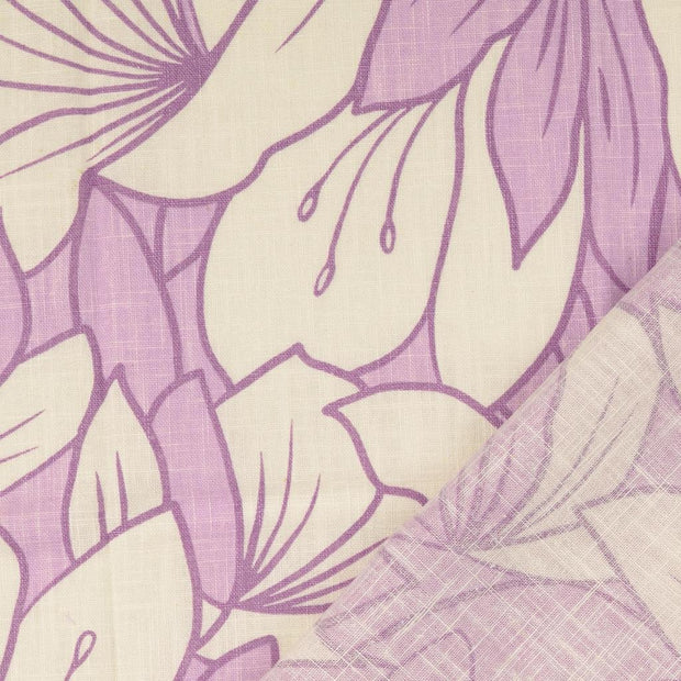 Linen fabric Leaves printed 