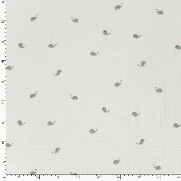Muslin fabric Whales Off White
