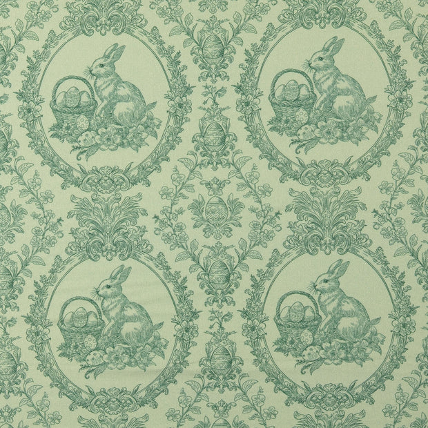 Cretonne fabric Flowers Dark Mint