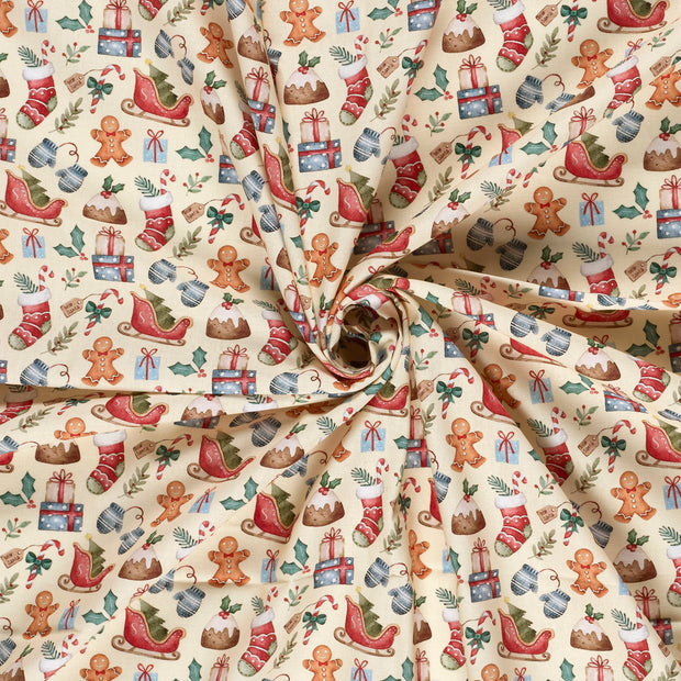 Cotton Poplin fabric Off White digital printed 