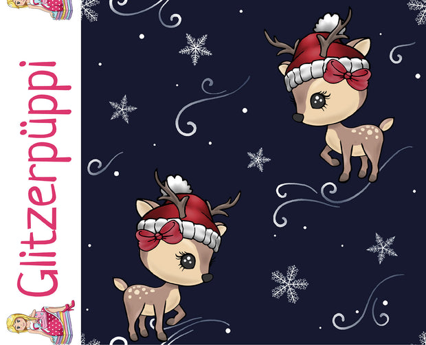French Terry fabric Deer Navy