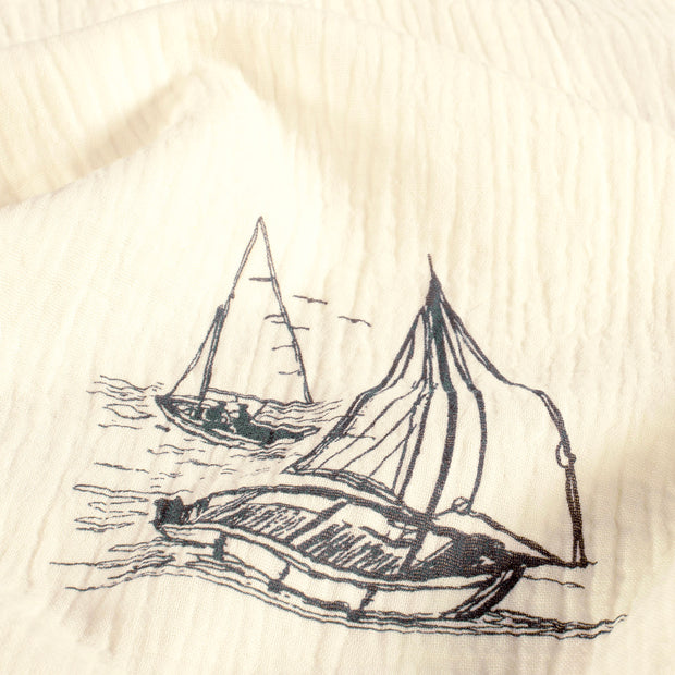 Muslin fabric Sailboats Space Blue