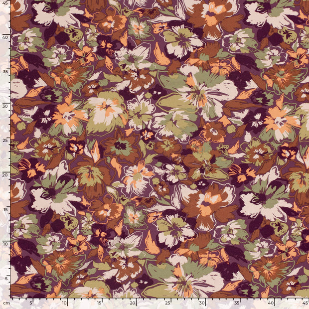 Viscose Vortex Jersey fabric Flowers Aubergine