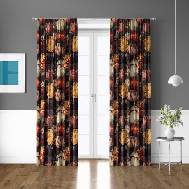 Velvet fabric Flowers Black