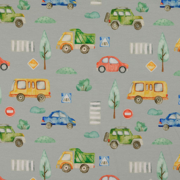 Jersey fabric Tractors Grey