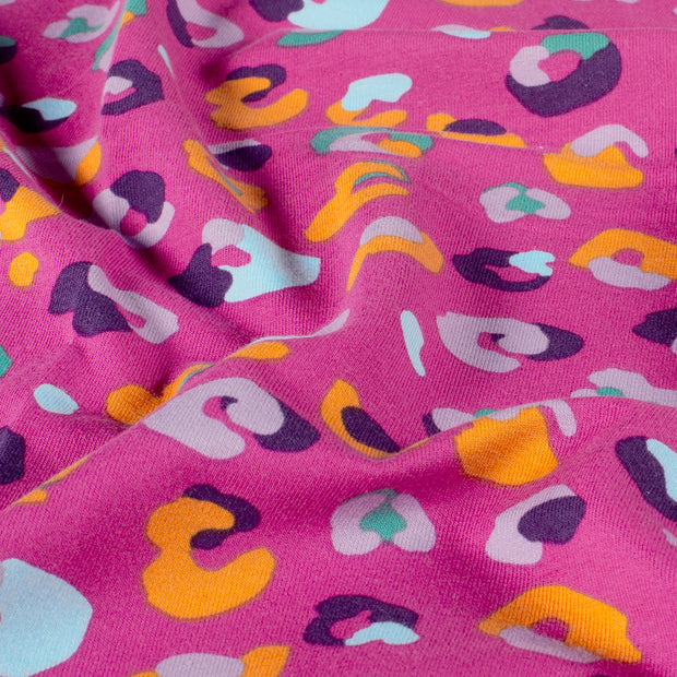 French Terry fabric Leopards Fuchsia