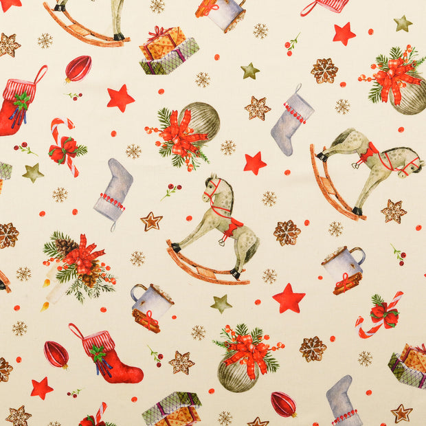 Cotton Poplin fabric Christmas Nude